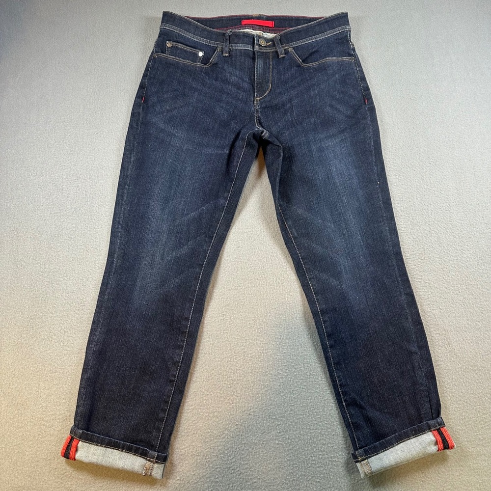 LL Bean Signature Slim Straight Leg Dark Wash Jeans Red Trim 501727 Womens 6 Reg